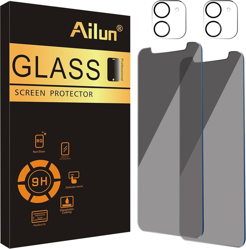 Ailun 2 Pack Privacy Screen Protector for iPhone 11 [6.1 inch] + 2 Pack Camera Lens Protector, Anti Spy Private Tempered Glass Film,[9H Hardness] - HD - Image 1