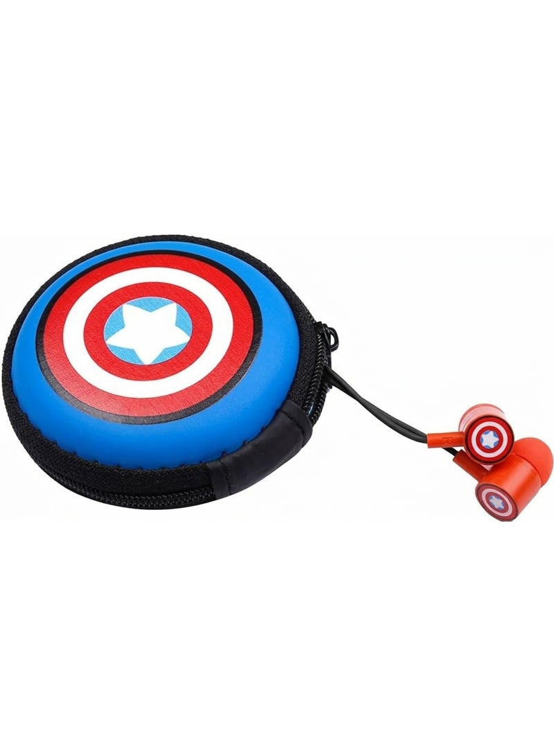 ميني سو سماعات أذن MINISO Marvel مزودة بميكروفون - سماعات مريحة للهواتف الذكية - تصميم "كابتن أمريكا" - رقم الموديل: HF231 - Image 1
