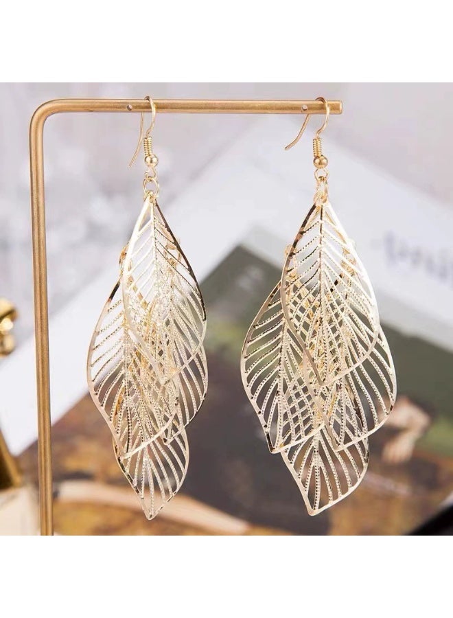 Goolsky Hollow Leaf Drop Earrings for Women – Long Dangle Earrings, Trendy Fairycore Jewelry, Hollow Leaf Motifs Gold/Silver Tone Lightweight, Garden Parties Summer Daily Wear - Image 4