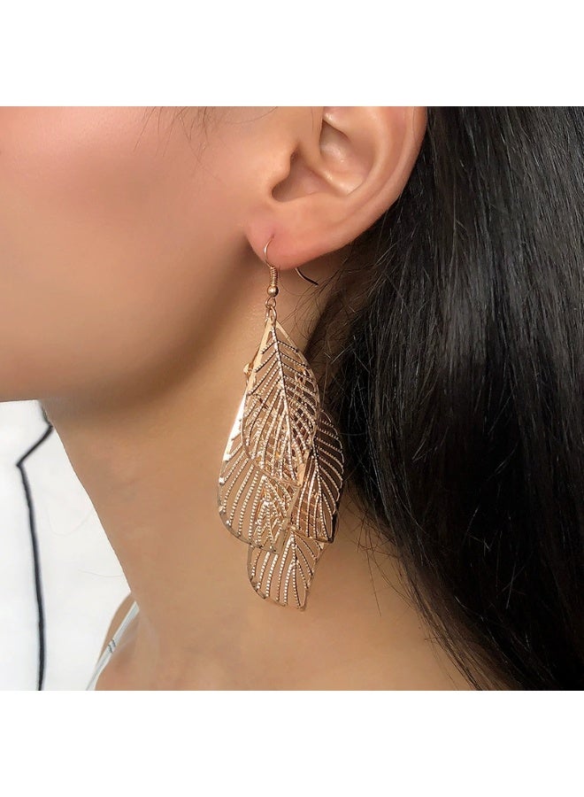 Goolsky Hollow Leaf Drop Earrings for Women – Long Dangle Earrings, Trendy Fairycore Jewelry, Hollow Leaf Motifs Gold/Silver Tone Lightweight, Garden Parties Summer Daily Wear - Image 5