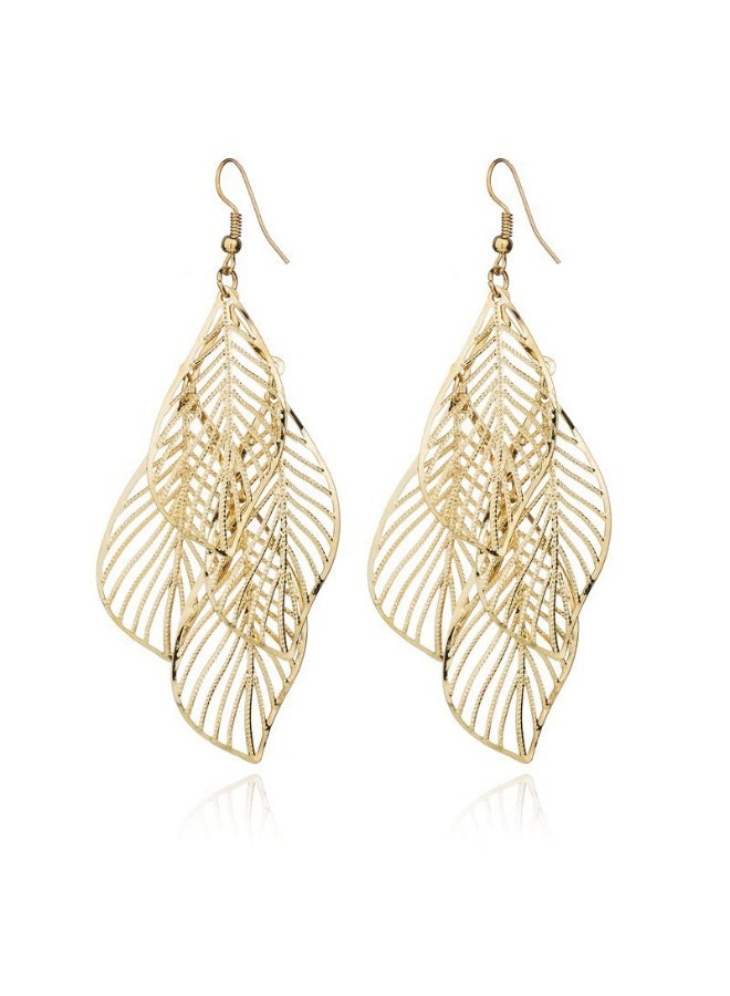 Goolsky Hollow Leaf Drop Earrings for Women – Long Dangle Earrings, Trendy Fairycore Jewelry, Hollow Leaf Motifs Gold/Silver Tone Lightweight, Garden Parties Summer Daily Wear - Image 1