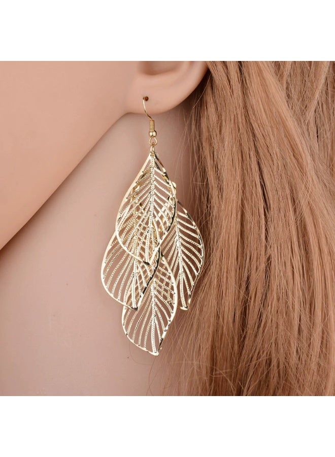 Goolsky Hollow Leaf Drop Earrings for Women – Long Dangle Earrings, Trendy Fairycore Jewelry, Hollow Leaf Motifs Gold/Silver Tone Lightweight, Garden Parties Summer Daily Wear - Image 2