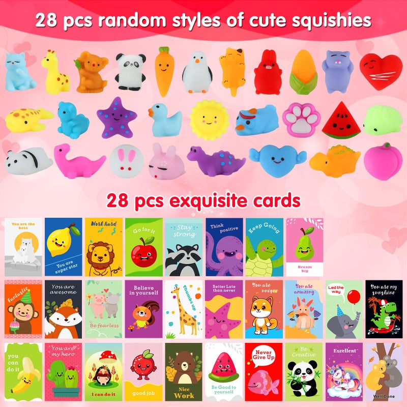 SPOLUX Squishy Toys, 28 Pack Kawaii Squishies and Cards, Gifts for Easter Egg Fillers Basket Stuffers, Party Favors for Kids 4-8 8-12, Treasure Box Classroom Prizes Mochi Squishy Cat Fidget Toys - Image 3