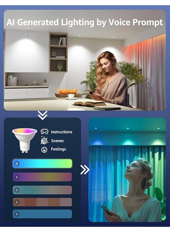Lepro BG1 AI Smart Bulbs GU10, 400lm 4.5W Spotlight Bulb Dimmable, RGB 2700K-5700K, 50W Halogen Equivalent, Personalized AI Lighting Designer, Voice Control Music Sync, Bluetooth & WiFi Bulb, 4 Packs - Image 2