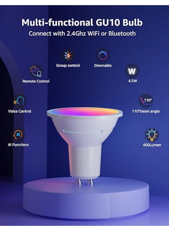 Lepro BG1 AI Smart Bulbs GU10, 400lm 4.5W Spotlight Bulb Dimmable, RGB 2700K-5700K, 50W Halogen Equivalent, Personalized AI Lighting Designer, Voice Control Music Sync, Bluetooth & WiFi Bulb, 4 Packs - Image 5