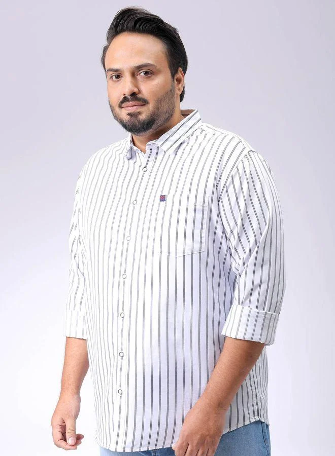 HARDSODA  Men Plus Size Regular Fit Vertical Striped Cutaway Collar Full Sleeves Casual Shirt for Men | Best Price UAE