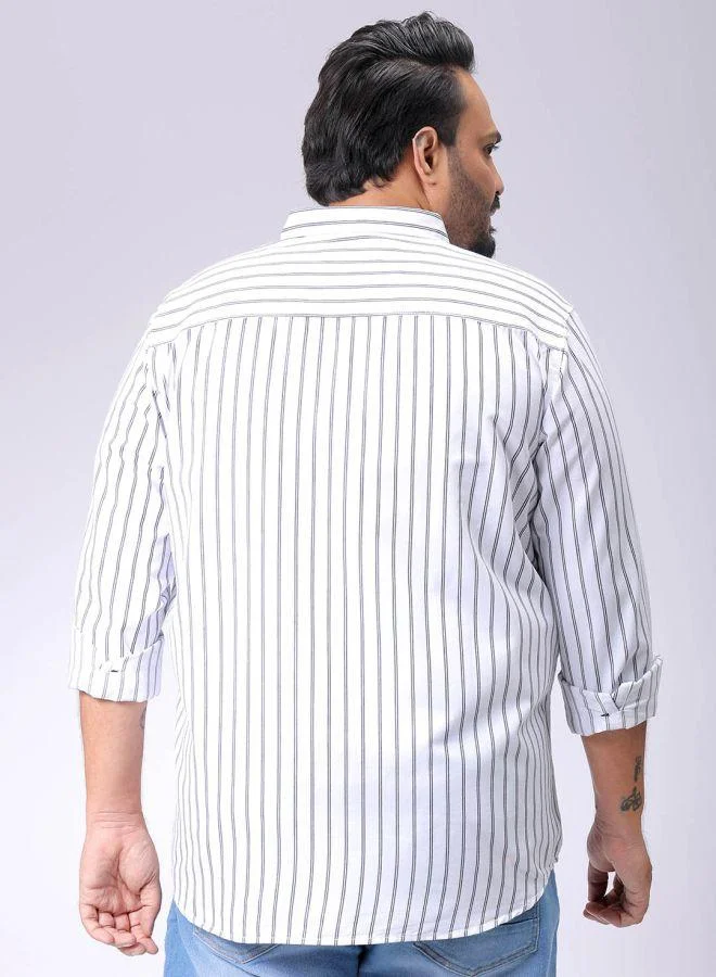 HARDSODA Men Plus Size Regular Fit Vertical Striped Cutaway Collar Full Sleeves Casual Shirt