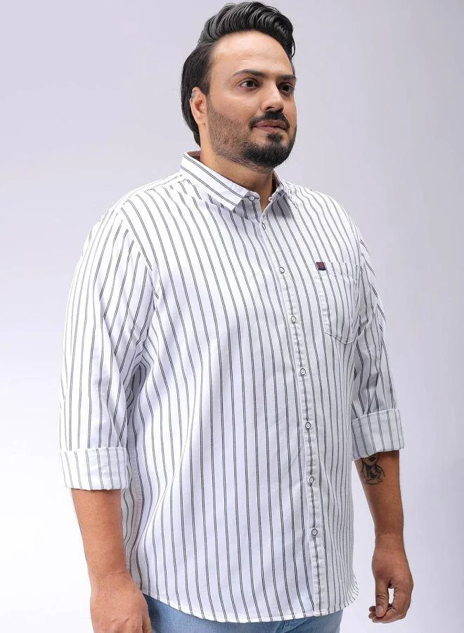 HARDSODA  Men Plus Size Regular Fit Vertical Striped Cutaway Collar Full Sleeves Casual Shirt for Men | Best Price UAE