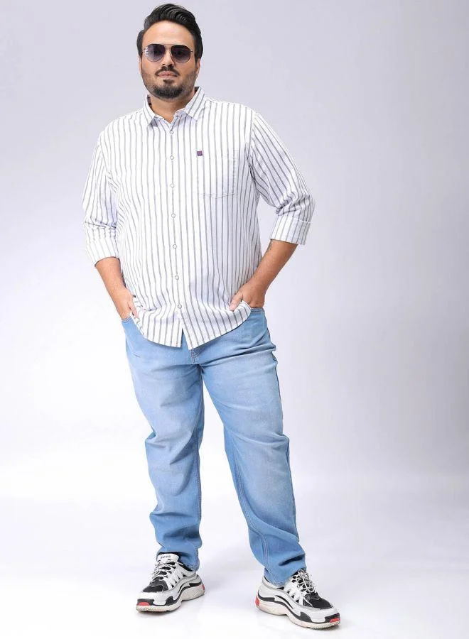HARDSODA  Men Plus Size Regular Fit Vertical Striped Cutaway Collar Full Sleeves Casual Shirt for Men | Best Price UAE