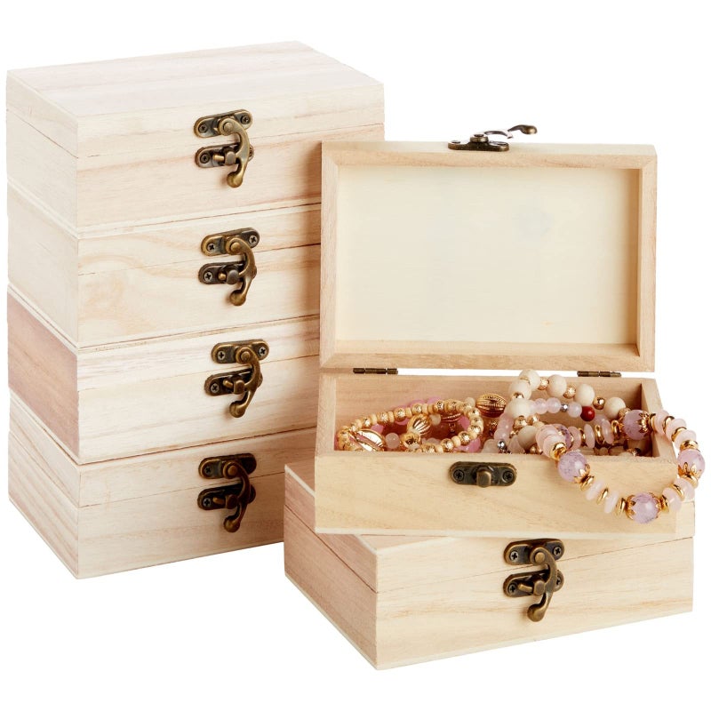Juvale Wood Boxes for Crafts - 5.9 x 3.9 x 1.97 In, 6-Pack Brown Paulownia Wood - Paintable & Engravable Boxes to Decorate & Jewelry Storage - Image 1