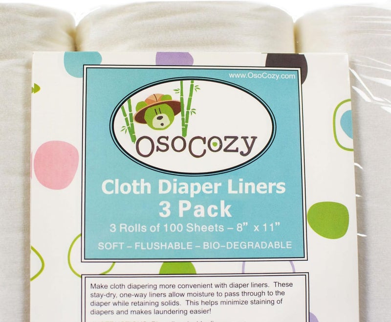 OsoCozy Flushable Diaper Liners 3 Pack - Makes Cloth Diapering Laundering Easier - Super Soft and Gentle on Baby’s Skin -100 Sheets per roll -3 Rolls. - Image 2