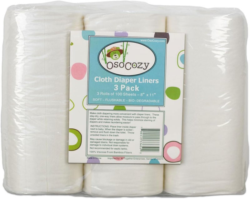OsoCozy Flushable Diaper Liners 3 Pack - Makes Cloth Diapering Laundering Easier - Super Soft and Gentle on Baby’s Skin -100 Sheets per roll -3 Rolls. - Image 1