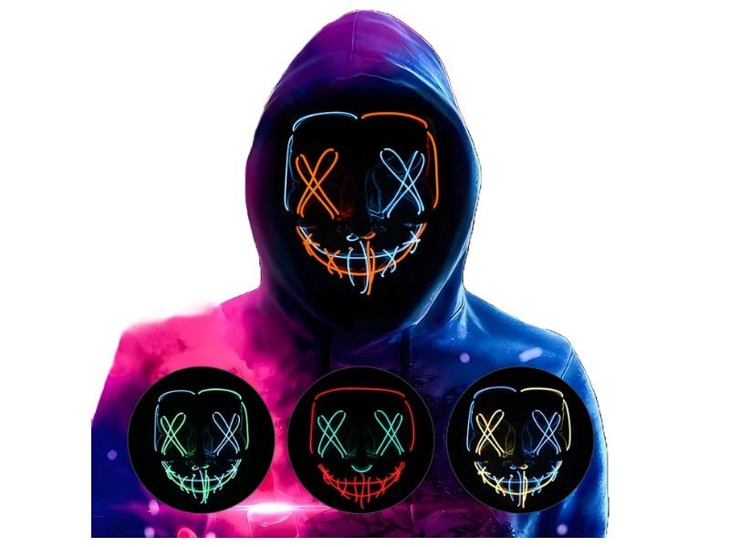 NeoGenius LED Light Up Mask for Halloween, Neon, and Bachelor Party Decoration (Red blue) - Image 1