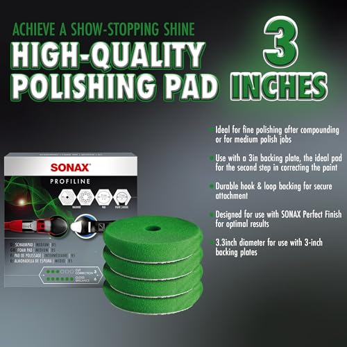 SONAX 3 Inch Green Polishing Foam Pad | Dual Action & Rotary Polishers | Medium Cut Foam Pad for Paint Correction, Swirl & Scratch Removal | Durable Professional Car Detailing Pad - Image 2