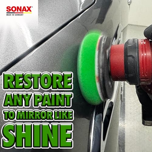 SONAX 3 Inch Green Polishing Foam Pad | Dual Action & Rotary Polishers | Medium Cut Foam Pad for Paint Correction, Swirl & Scratch Removal | Durable Professional Car Detailing Pad - Image 4