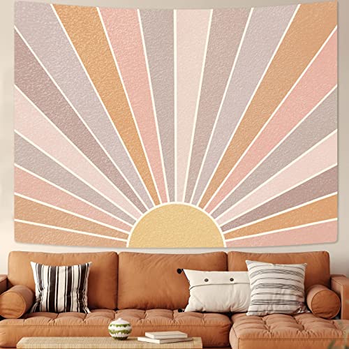 Kanuyee Boho Sun Tapestry Wall Hanging, Retro 70s Abstract Rainbow Aesthetic Sunrise Vintage Tapestries for Bedroom Living Room 60×80 inch - Image 2