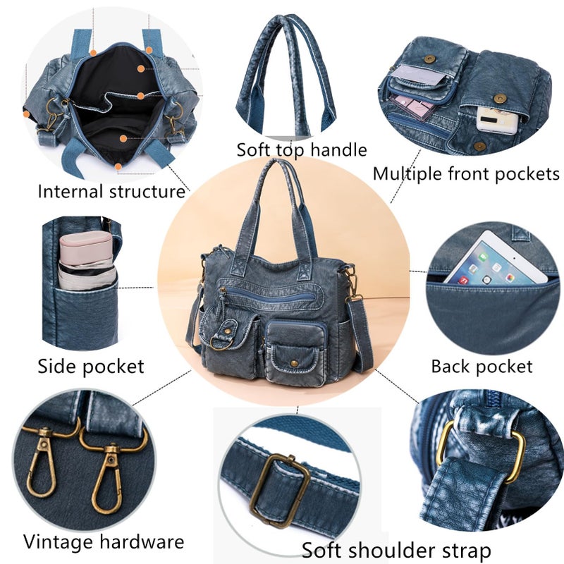 PHEVOS Hobo Handbag and Purses for Women,Multi Pocket Top Handle Satchel Purse Tote Shoulder Bags Faux Leather for Ladies - Image 5