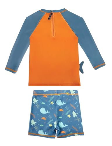 weVSwe Toddler Swimsuit Boy UPF 50+ Long Sleeved Baby Bathing Suit Set Infant Swim Shirt Trunk Two Piece Blue Orange Whale 18-24 Months - Image 2