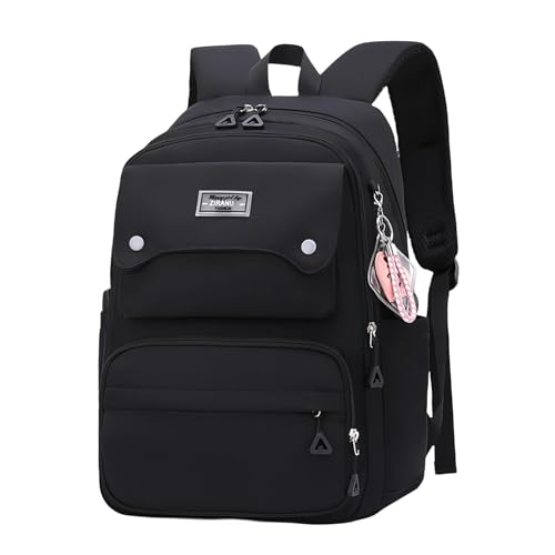 Bansusu Black Kids Backpack for Girls, Middle School Bag Teen Girls Backpack Multi-Pocket Bookbags - Image 1