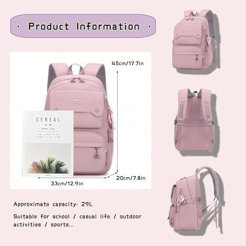 Bansusu Black Kids Backpack for Girls, Middle School Bag Teen Girls Backpack Multi-Pocket Bookbags - Image 3