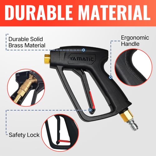 YAMATIC Short Pressure Washer Gun with Swivel Brass 3/8" Quick Connector, Power Washer Handle with Easy Pull Trigger Replacement for Ryobi, Simpson, Craftsman, DeWalt, 4000 PSI - Image 4