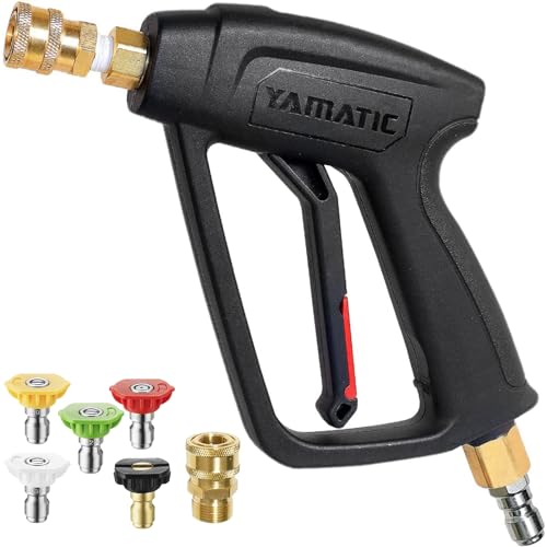 YAMATIC Short Pressure Washer Gun with Swivel Brass 3/8" Quick Connector, Power Washer Handle with Easy Pull Trigger Replacement for Ryobi, Simpson, Craftsman, DeWalt, 4000 PSI - Image 1