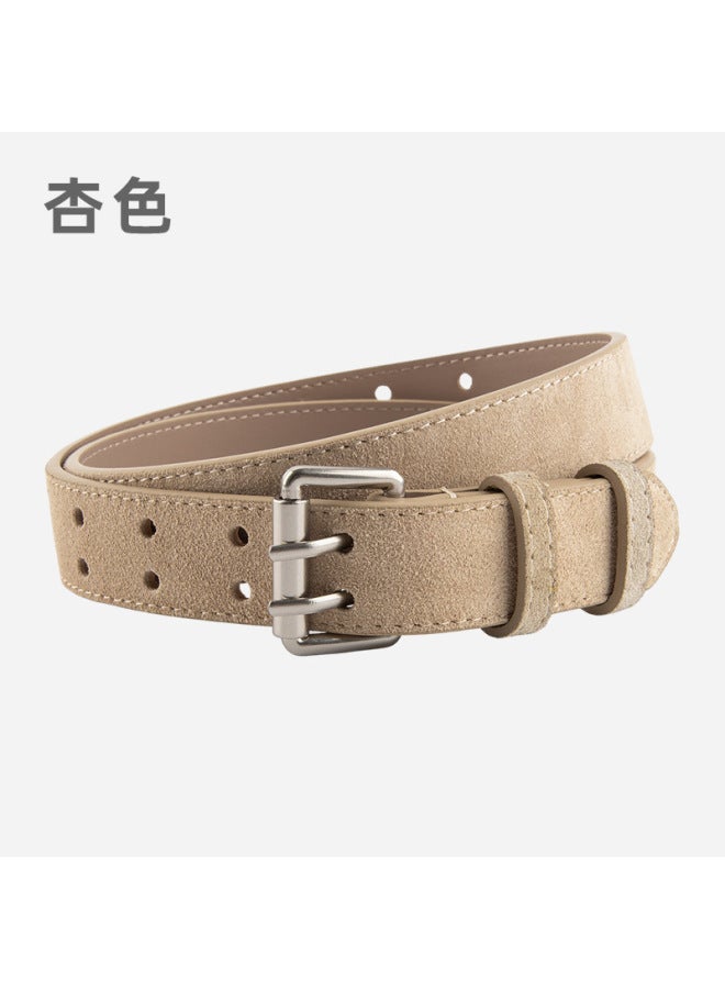 Frosted Suede Women's Style Belt Double Row Holes Versatile Jeans Decorative Suit Waist Genuine Leather Belt For Women