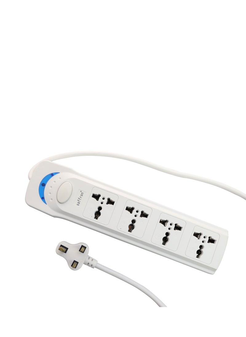 Saffron - SF 1004-4 Way 5M Extension Socket, 4 Socket Extension Plug, 5 Meter Long Wire - White - Image 1