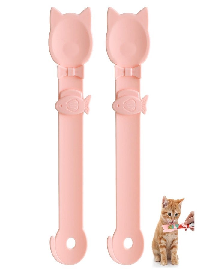 Elegaperma 2 Pack Cat Churu Spoon, Cat Treat Squeeze Spoon, Multifunctional Cats Treat Feeder Squeeze,Durable Cute & Comfortable Grip for Cats Wet Food, Pink - Image 1