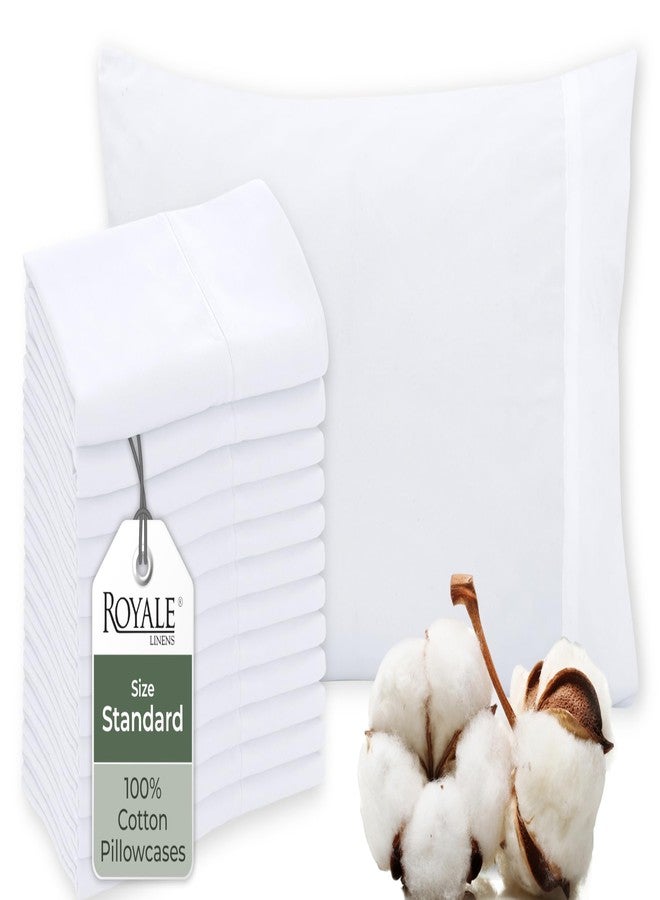 Royale Linens White Cotton Pillow Cases Standard Size Set of 12 - Bed Pillow Covers - 100% Cotton Pillowcases - Soft & Cooling- Envelope Closure - Hotel Quality Bulk Pillowcases 20" x 26" - Image 1