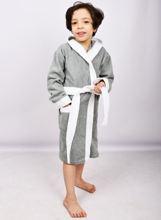Banotex Baby bathrobe with hood, multi-size, gray and white - Image 1