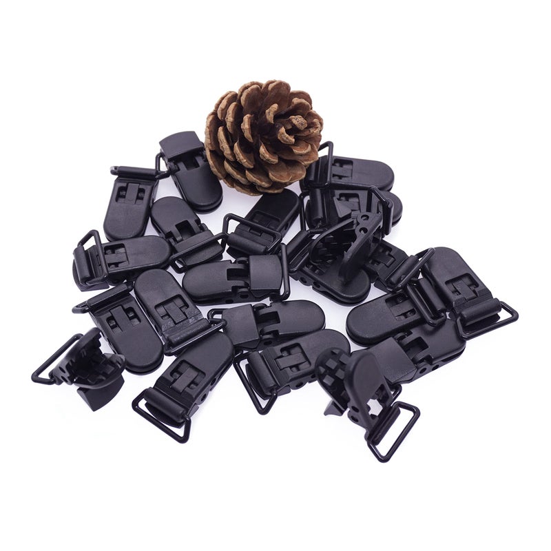 Sutoyuen Sutoyuen 25Pcs Pacifier Clips Holders Suspender Mitten Binky Clip for DIY Teething Toys Baby Blankets Bib Holder Suit for 20mm Ribbon Black