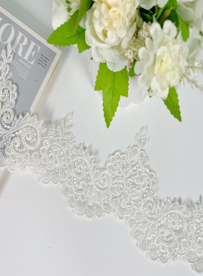 VIRFONOR 2yard Embroidered Lace Trim with Sequins and Beads,Floral Lace Appliqué Ribbon for Wedding Dresses, Gowns, Headpieces, DIY Sewing Crafts (Pattern C) - Image 2