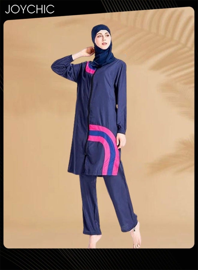 Joychic طقم ملابس سباحة مكون من 3 قطع للنساء المسلمات محافظ صيفي مريح مع حماية من الشمس بأكمام طويلة وسحاب خفيف الوزن لملابس الشاطئ - Image 1