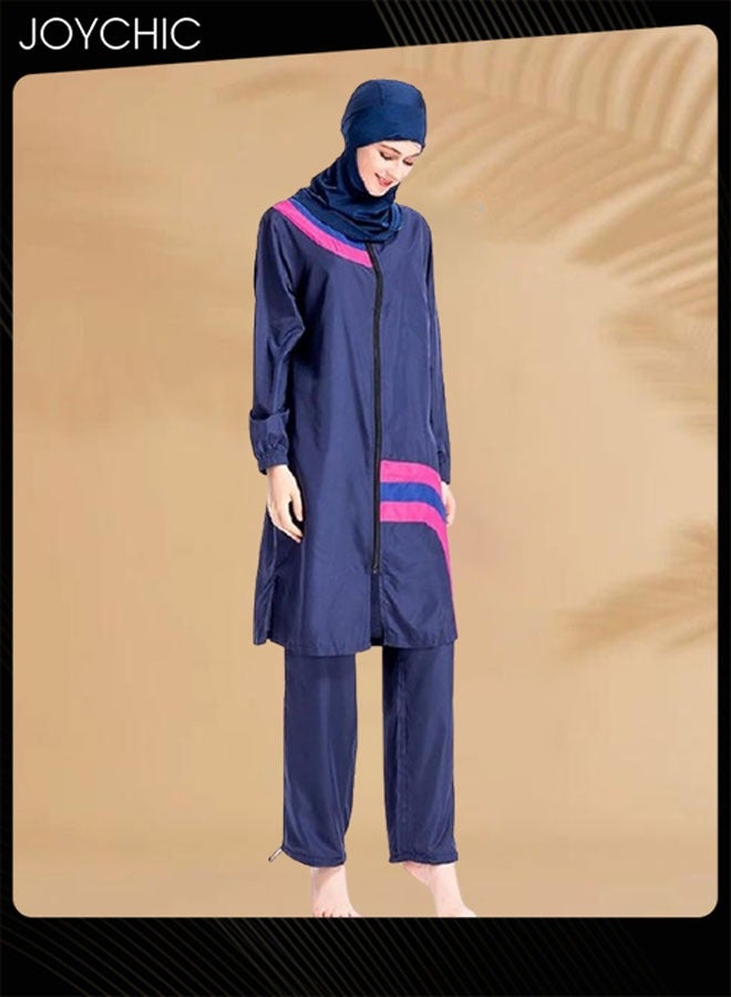 Joychic طقم ملابس سباحة مكون من 3 قطع للنساء المسلمات محافظ صيفي مريح مع حماية من الشمس بأكمام طويلة وسحاب خفيف الوزن لملابس الشاطئ - Image 3