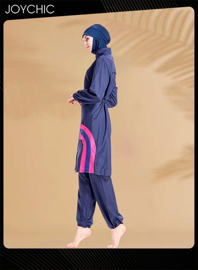 Joychic طقم ملابس سباحة مكون من 3 قطع للنساء المسلمات محافظ صيفي مريح مع حماية من الشمس بأكمام طويلة وسحاب خفيف الوزن لملابس الشاطئ - Image 4