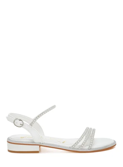 London Rag Rhinestone Pearl Detail Flat Sandals White