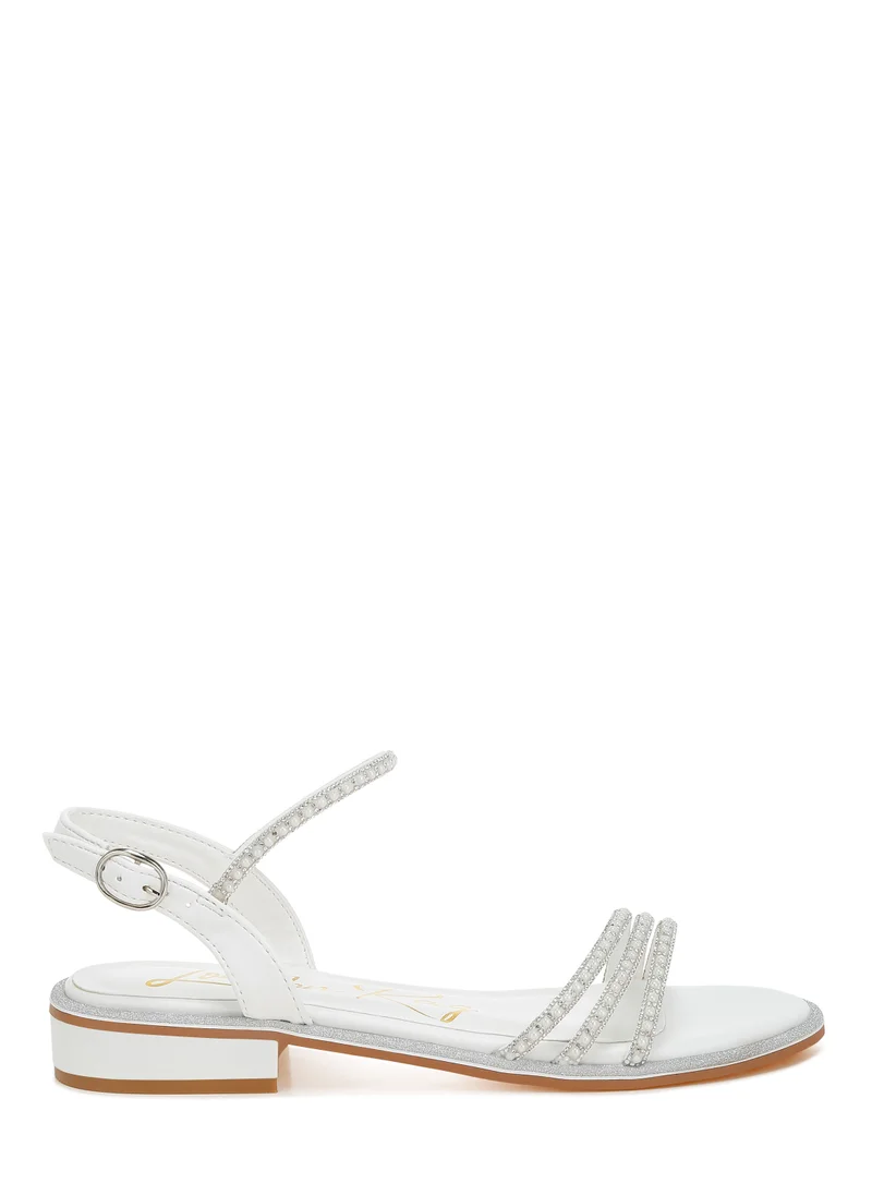 London Rag Rhinestone Pearl Detail Flat Sandals White