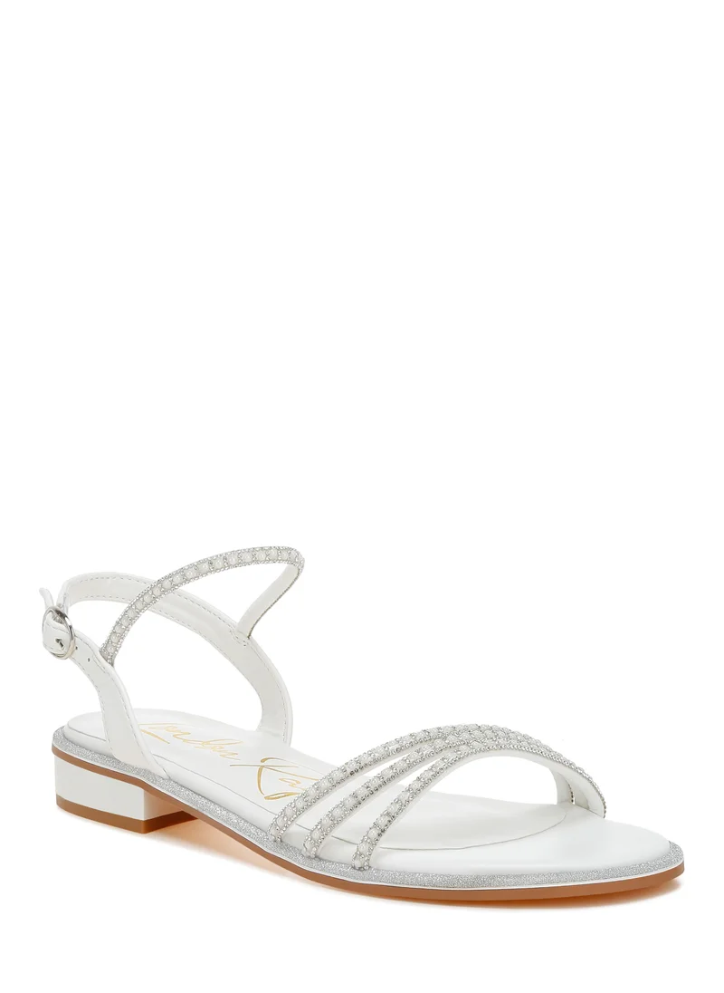 London Rag Rhinestone Pearl Detail Flat Sandals White