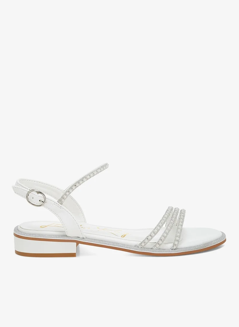 Rhinestone Pearl Detail Flat Sandals White