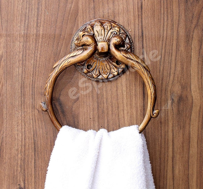 eSplanade Brass Hand Towel Hanger Holder Hand Towel Hanger Hand Towel Hanger Holder for Bathroom in Twin Peacock Design - Image 3
