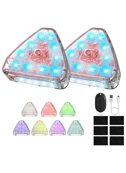 2PCS Wireless LED Strobe Light with Remote, High Brightness 7 Colors USB Rechargeable Flashing Lights for Car, Trucks, Motorcycle, Bike, Vehicles, Drone, Riding Anti-Collision Night Signal (Upgraded)