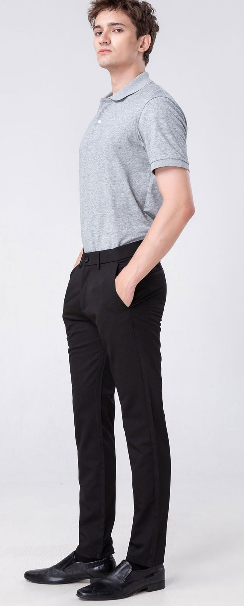 Plaid&Plain Men’s Slim Fit Dress Pants Stretch Dress Pants 8101Black 27X30 - Image 4