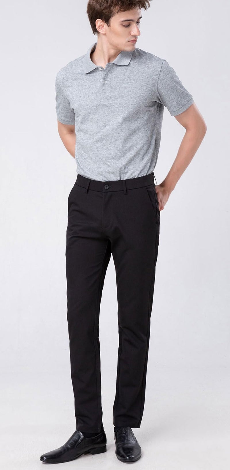 Plaid&Plain Men’s Slim Fit Dress Pants Stretch Dress Pants 8101Black 27X30 - Image 3