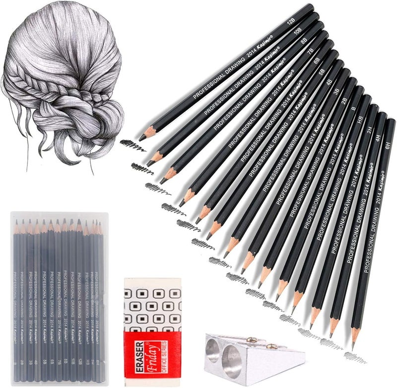 NASHRIO Professional Kids & Adults Drawing Sketching Pencil Set, 14 Pcs Art Pencils,12B 10B 8B 7B 6B 5B 4B 3B 2B B HB 2H 4H 6H Artist Pencils, Pencil Set with Pencil Case, Pencil Sharpener and Eraser. - Image 1