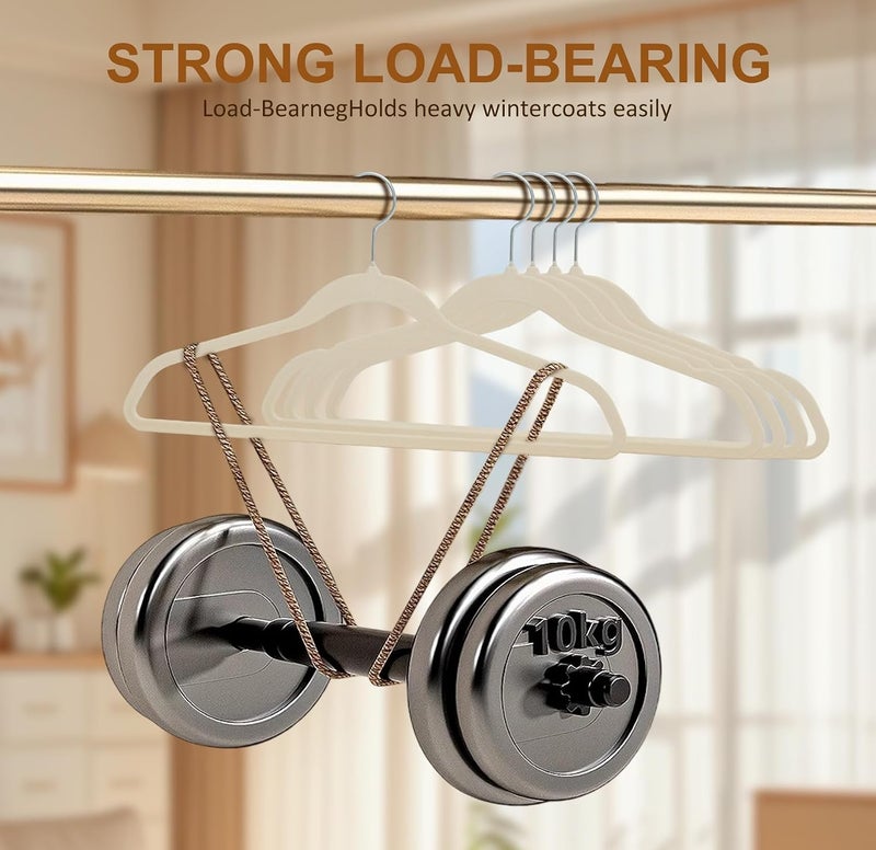 UREVO 20 Pack Non-Slip Velvet Hangers with Tie Bar & 360° Hook - Beige - Image 5