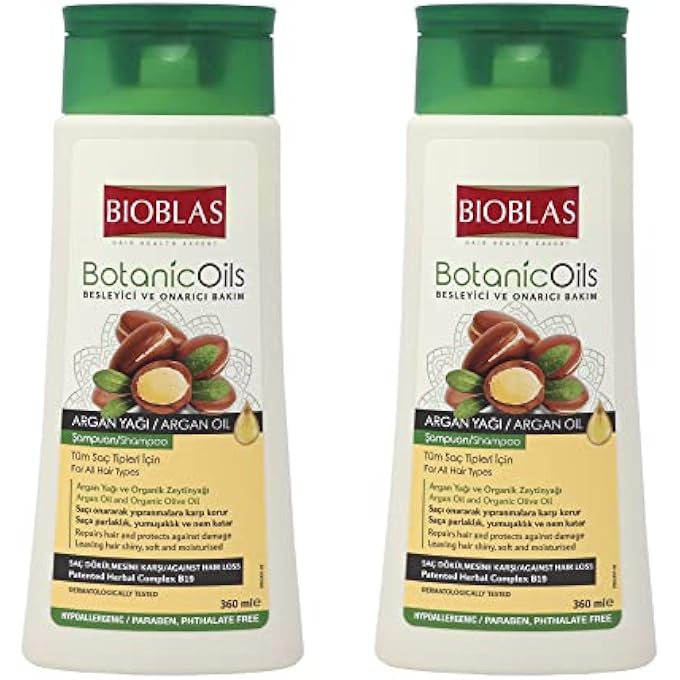 Bioblas Argan Oil & Organic Olive Oil Shampoo for Women & Men - Hydrating, Repairing, Strengthening Hair Growth Shampoo - Hypoallergenic, Paraben & Dye Free - All Hair Types - 2 Pack