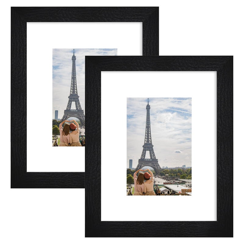 Hongkee 8x10 إطار الصورة مجموعة من 2 مصنوعة من زجاج حقيقي وإطار خشبي أسود ريفي - عرض صورة 5x7 مع حصيرة أو 8x10 بدون حصيرة 8 في 10 صورة للجدار أو الطاولة