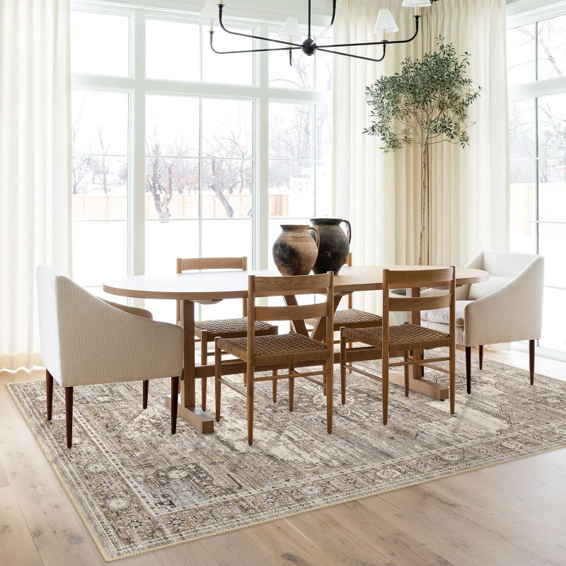 RUUGME Washable 5x7 Area Rugs - Large Rugs for Living Room Stain Resistant Carpet Vintage Rugs for Bedroom with Non Slip Backing Home Decor Floor Decoration Mat (5x7 Beige) - Image 3