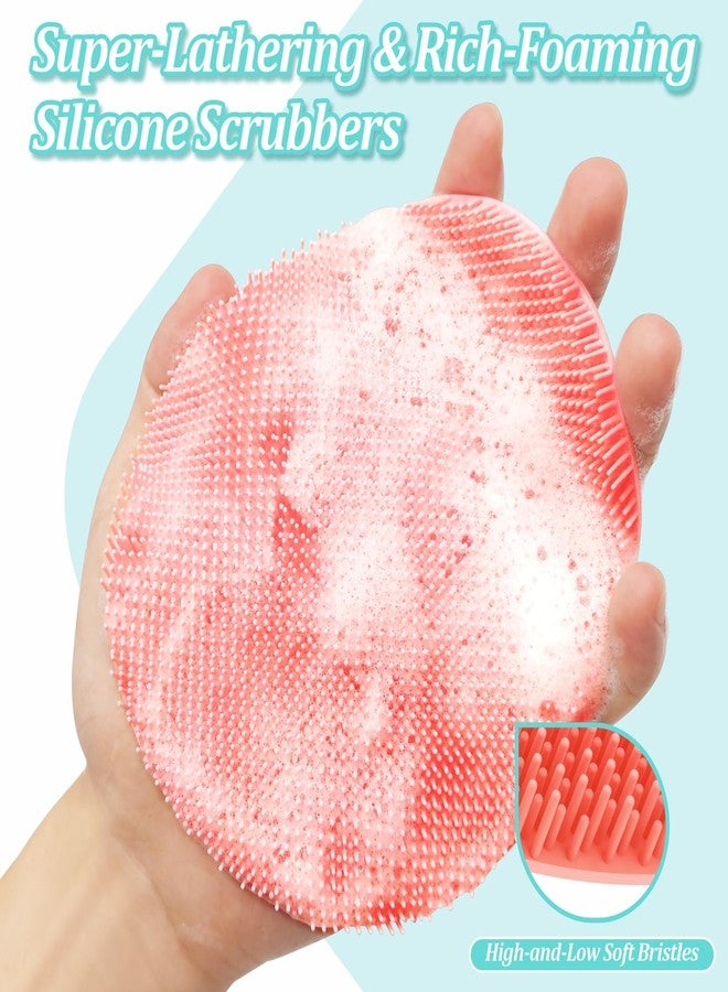 GEENOA Silicone Back & Body & Face Scrubbers Set 4PCS, 15.35’’ Soft Back Scrubber for Dual-Side Usage, Easy-to-Hold Bath Glove Body Scrubber Face Scrubber for Good Foaming & Deep Cleaning(Pink) - Image 5